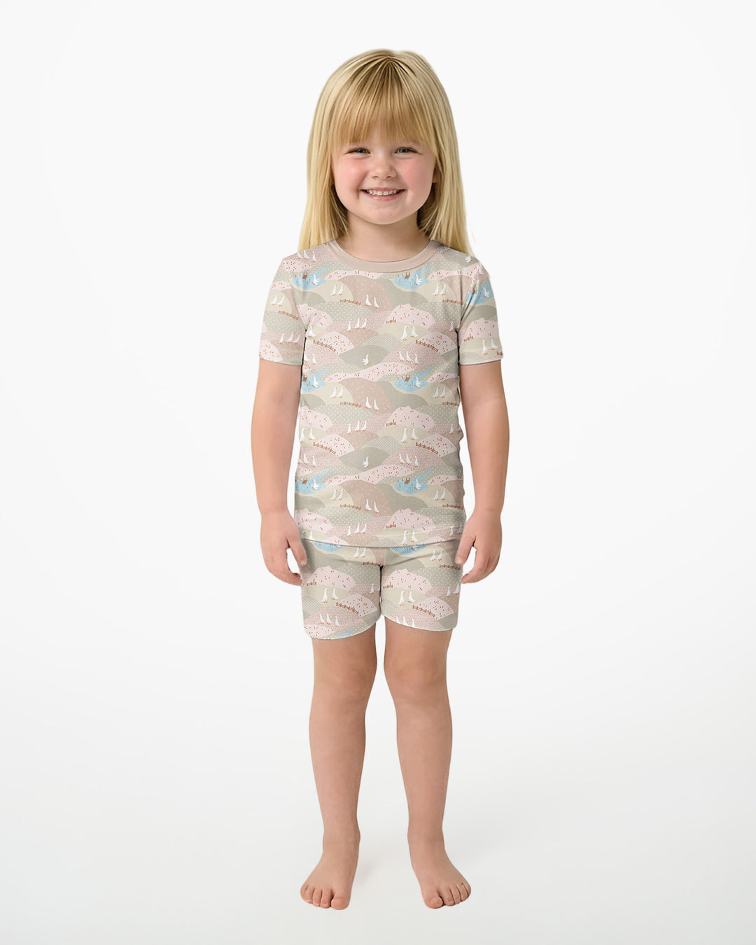 Wandering Geese Family Matching Bamboo Two Piece Short Sleeve Shorts Pajama Set