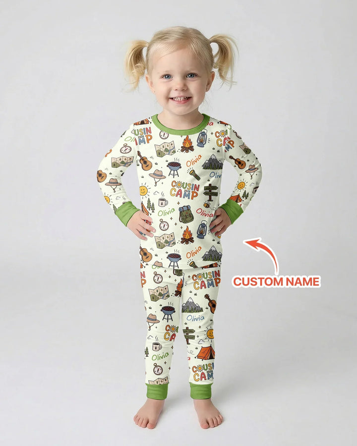 Custom Name Cousin Camp 2026 Bamboo Two Piece Long Sleeve Pajama Set