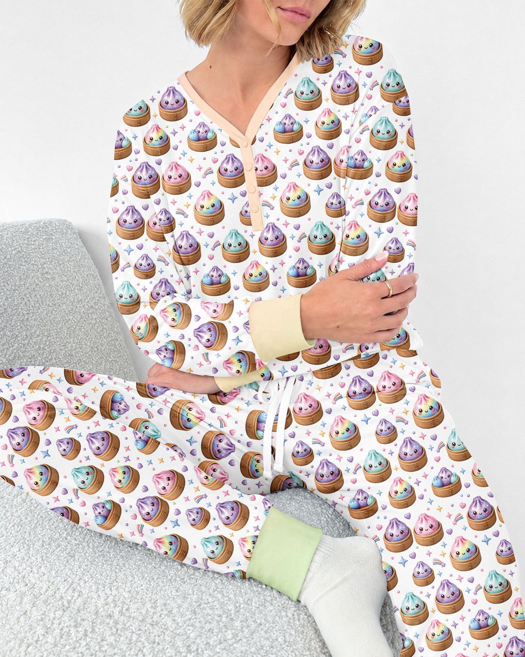 Plantilla de conjunto de pijama de mujer de bambú