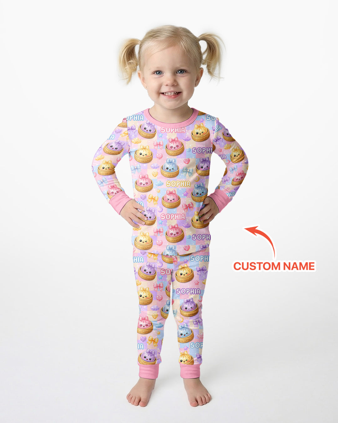 Custom Name Coquette Glitter Dumpling Bamboo Two Piece Long Sleeve Pajama Set