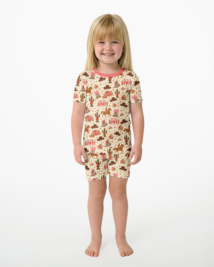 Coquette Cowgirl Lil Bit Rowdy Two Piece Short Sleeve Shorts Pajama Set