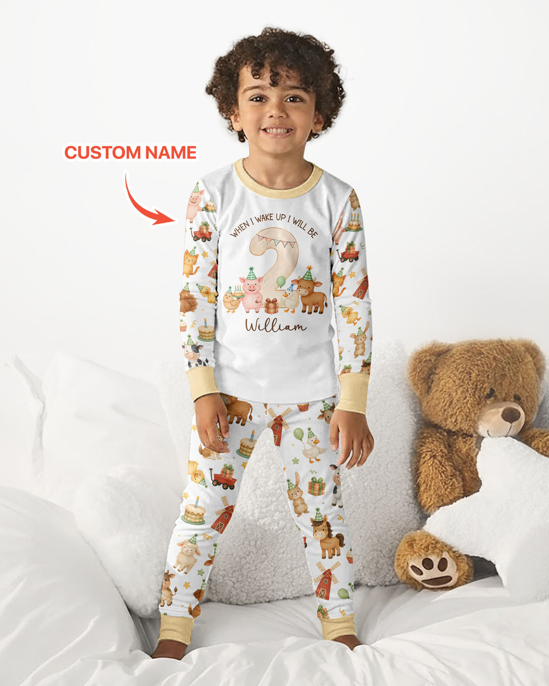 Personalized Farm Animals When I Wake Up I Will Be Birthday Bamboo Two Piece Long Sleeve Pajama Set