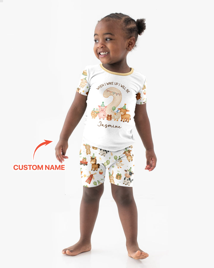Personalized Farm Animals When I Wake Up I Will Be Birthday Bamboo Two Piece Short Sleeve Shorts Pajama Set