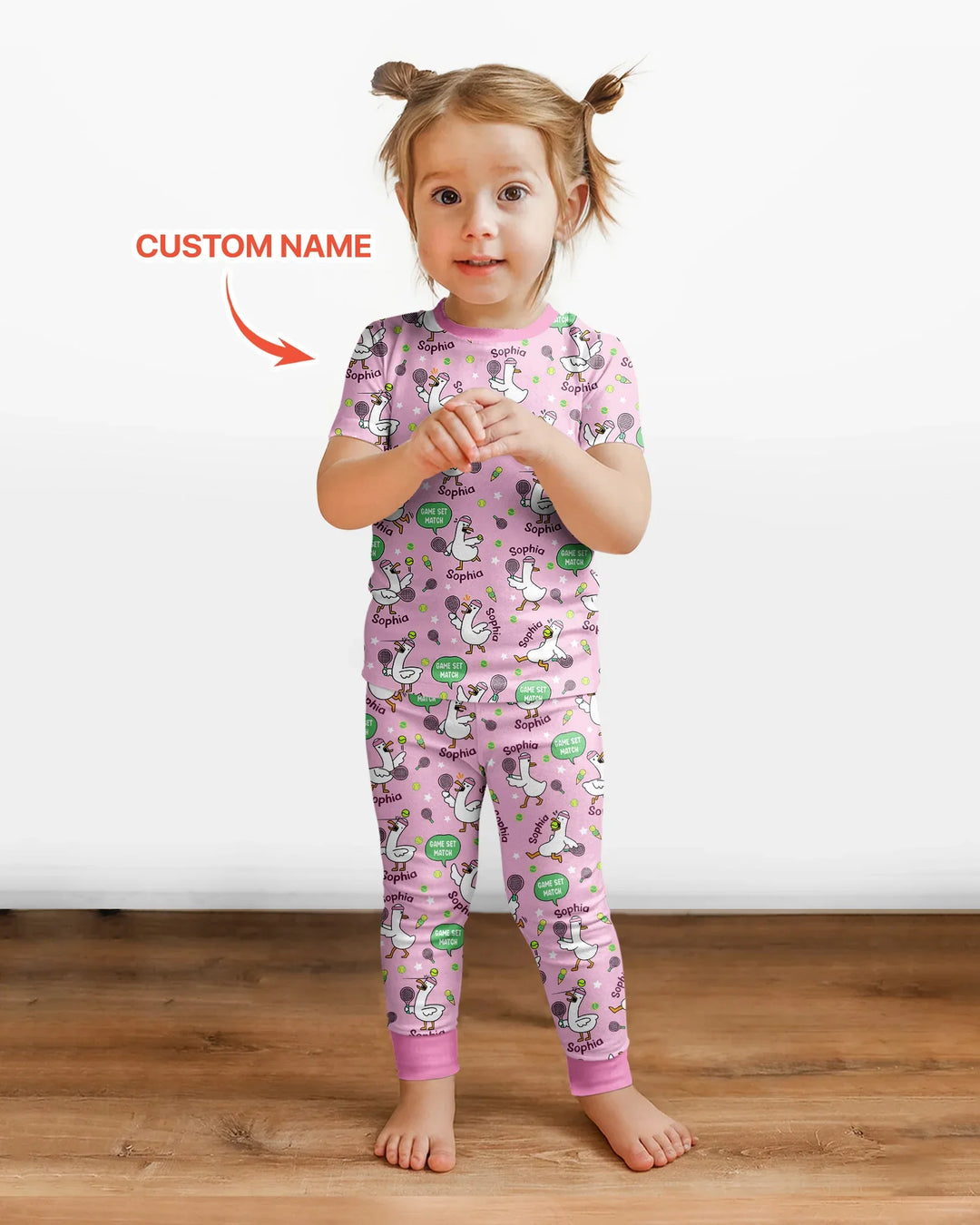 Silly Goose Playing Tennis Bamboo Two Piece Short Sleeve Pajama Set