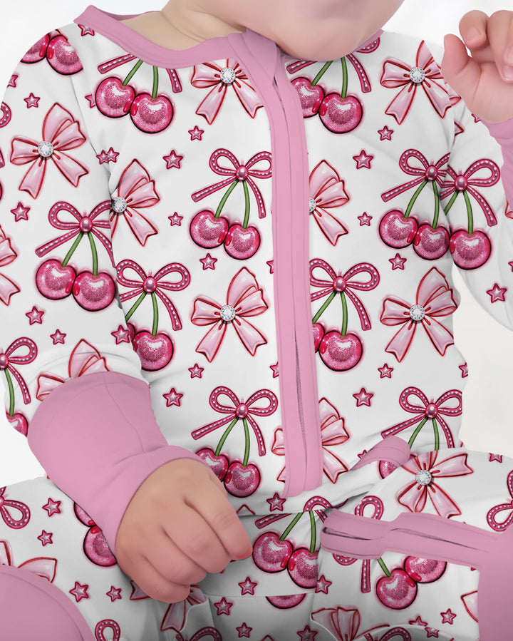 Pink Glitter Cherry Bows Bamboo Convertible Zippy