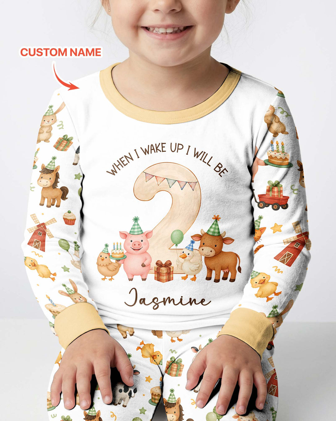 Personalized Farm Animals When I Wake Up I Will Be Birthday Bamboo Two Piece Long Sleeve Pajama Set