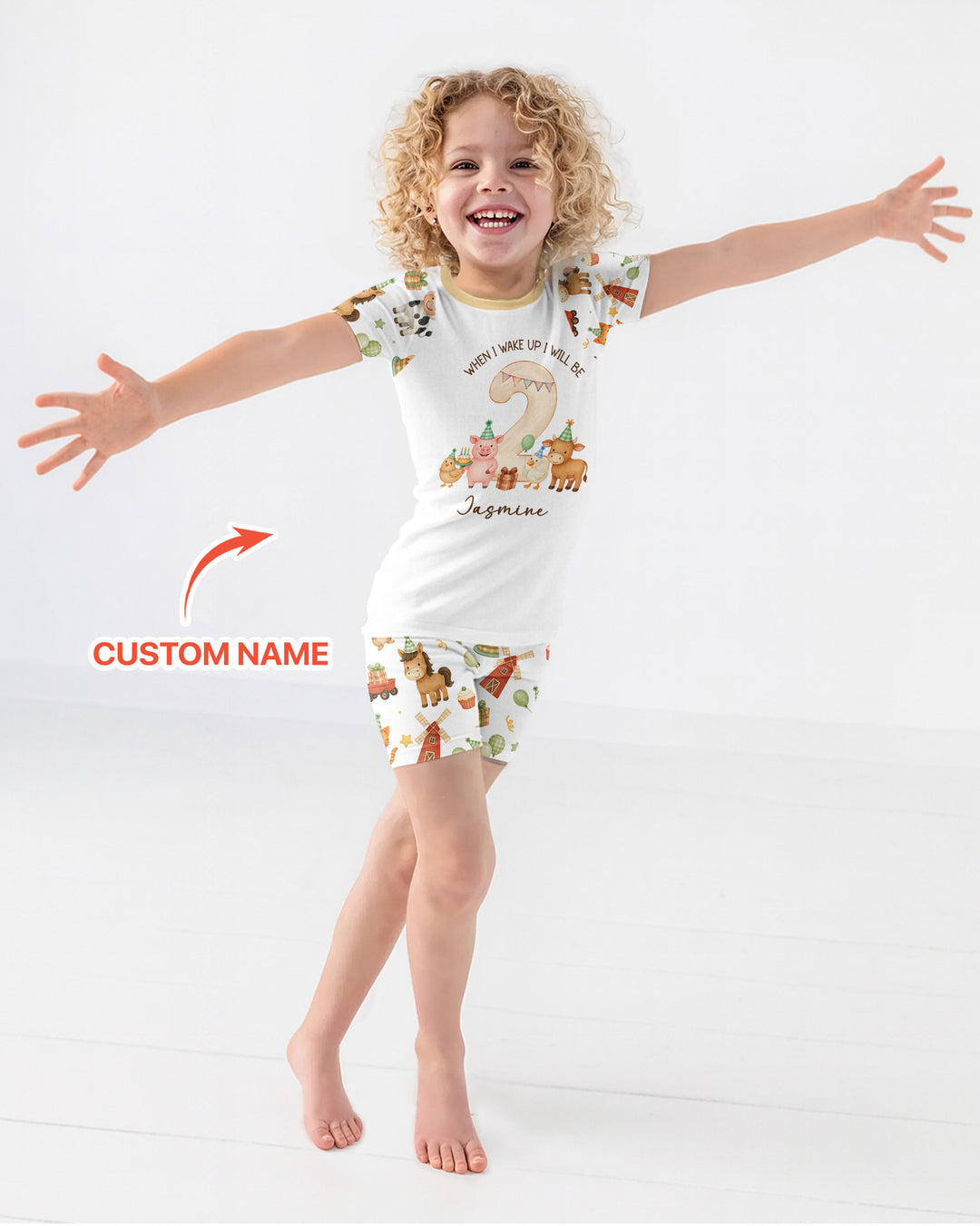 Personalized Farm Animals When I Wake Up I Will Be Birthday Bamboo Two Piece Short Sleeve Shorts Pajama Set