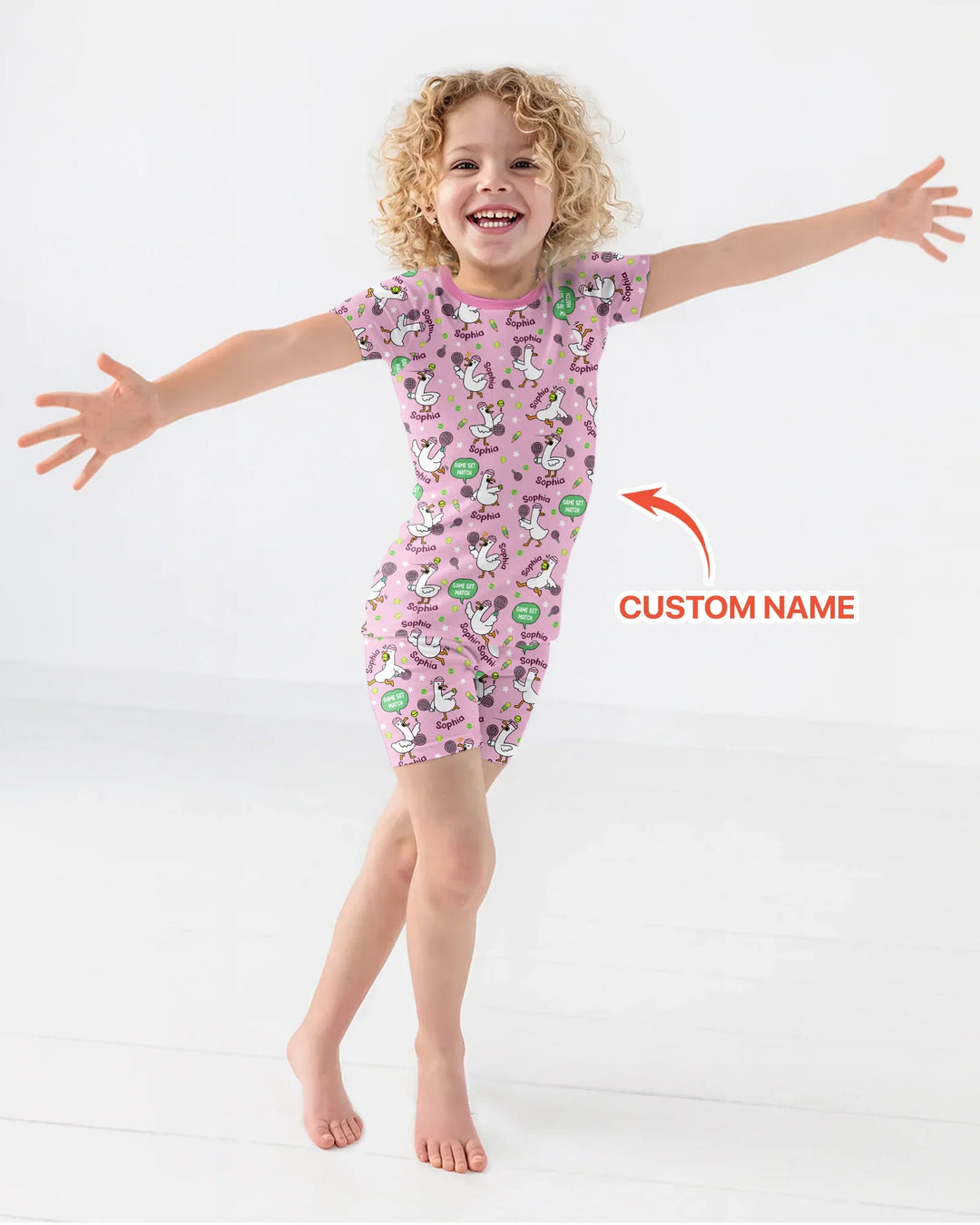 Silly Goose Playing Tennis Bamboo Two Piece Short Sleeve Shorts Pajama Set