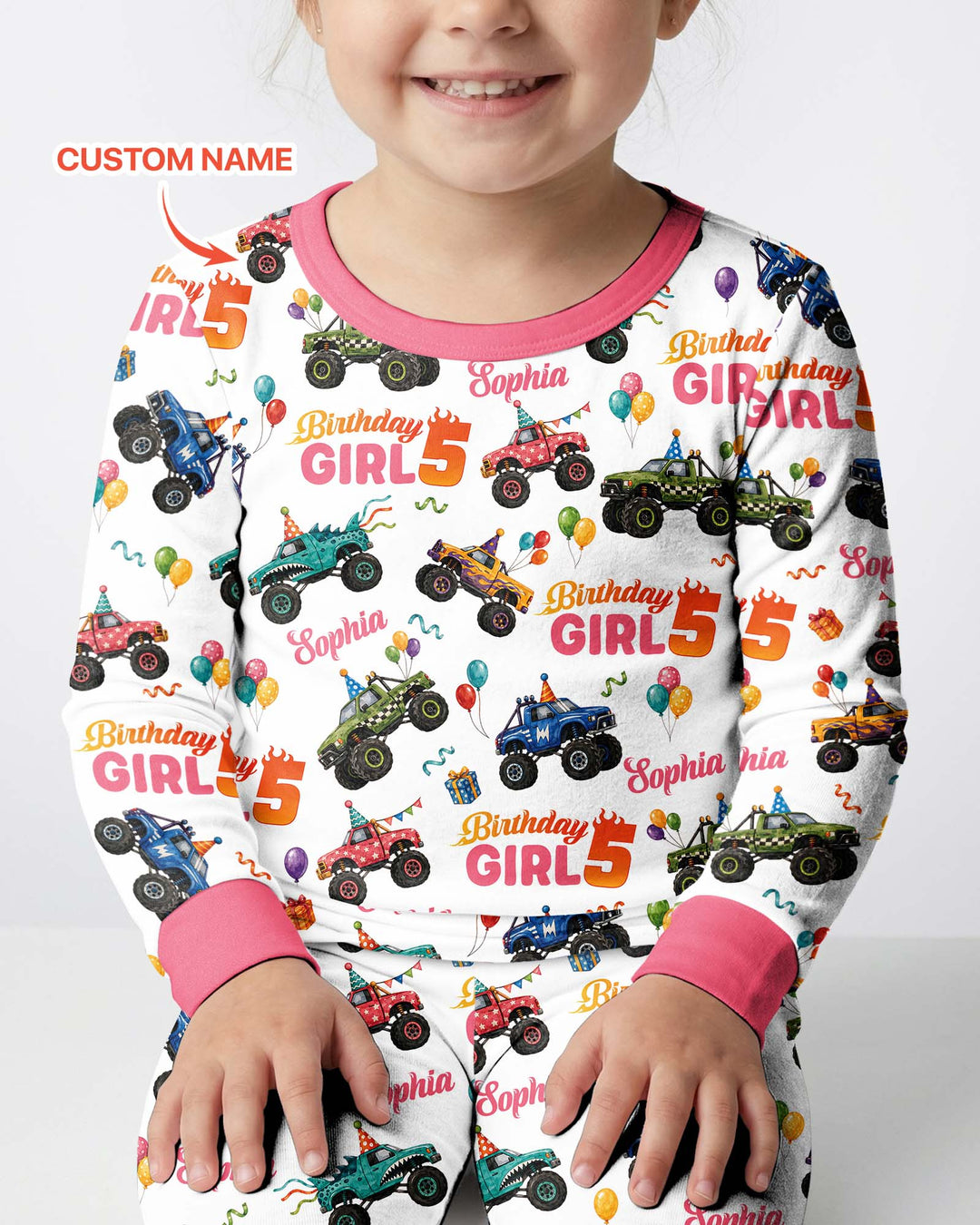 Monster Truck Birthday Party Bamboo Two Piece Long Sleeve Pajama Set