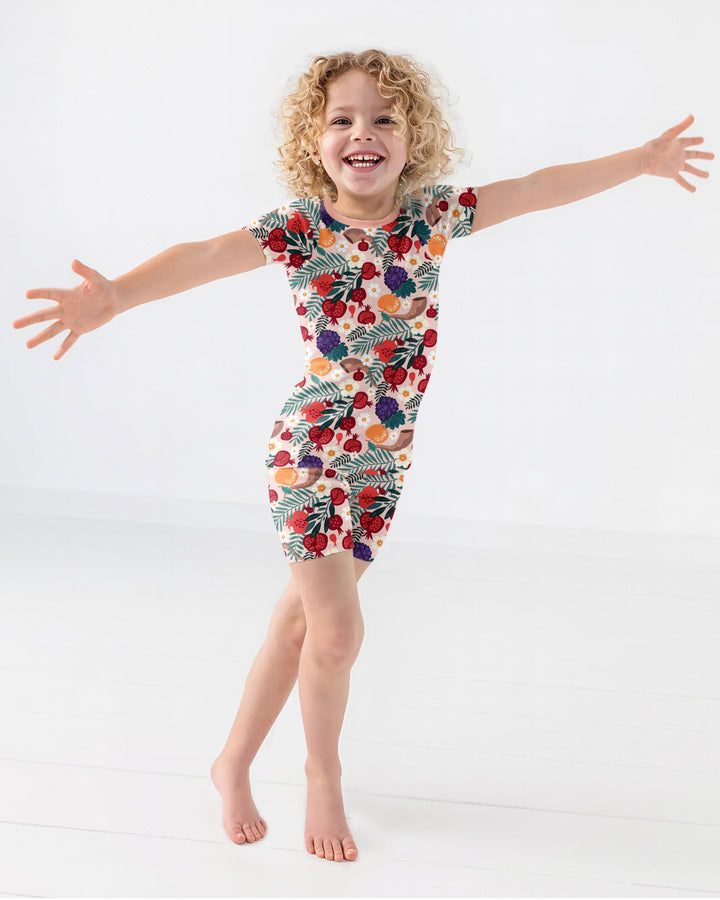 Pomegranate Blessings Night Family Matching Bamboo Two Piece Short Sleeve Shorts Pajama Set