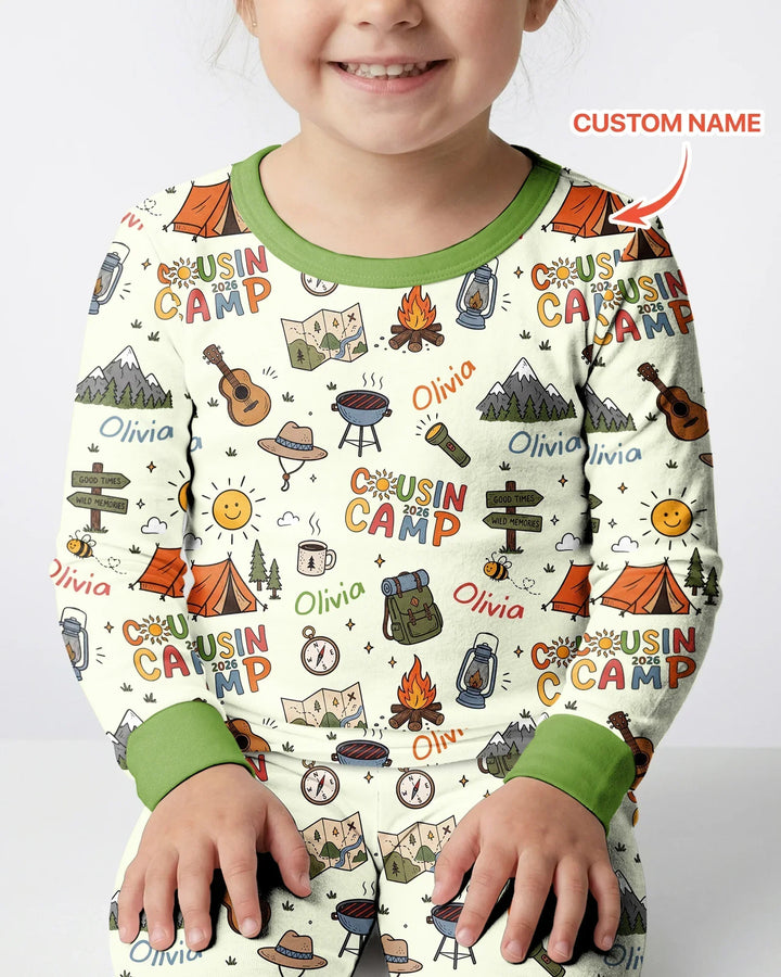 Custom Name Cousin Camp 2026 Bamboo Two Piece Long Sleeve Pajama Set
