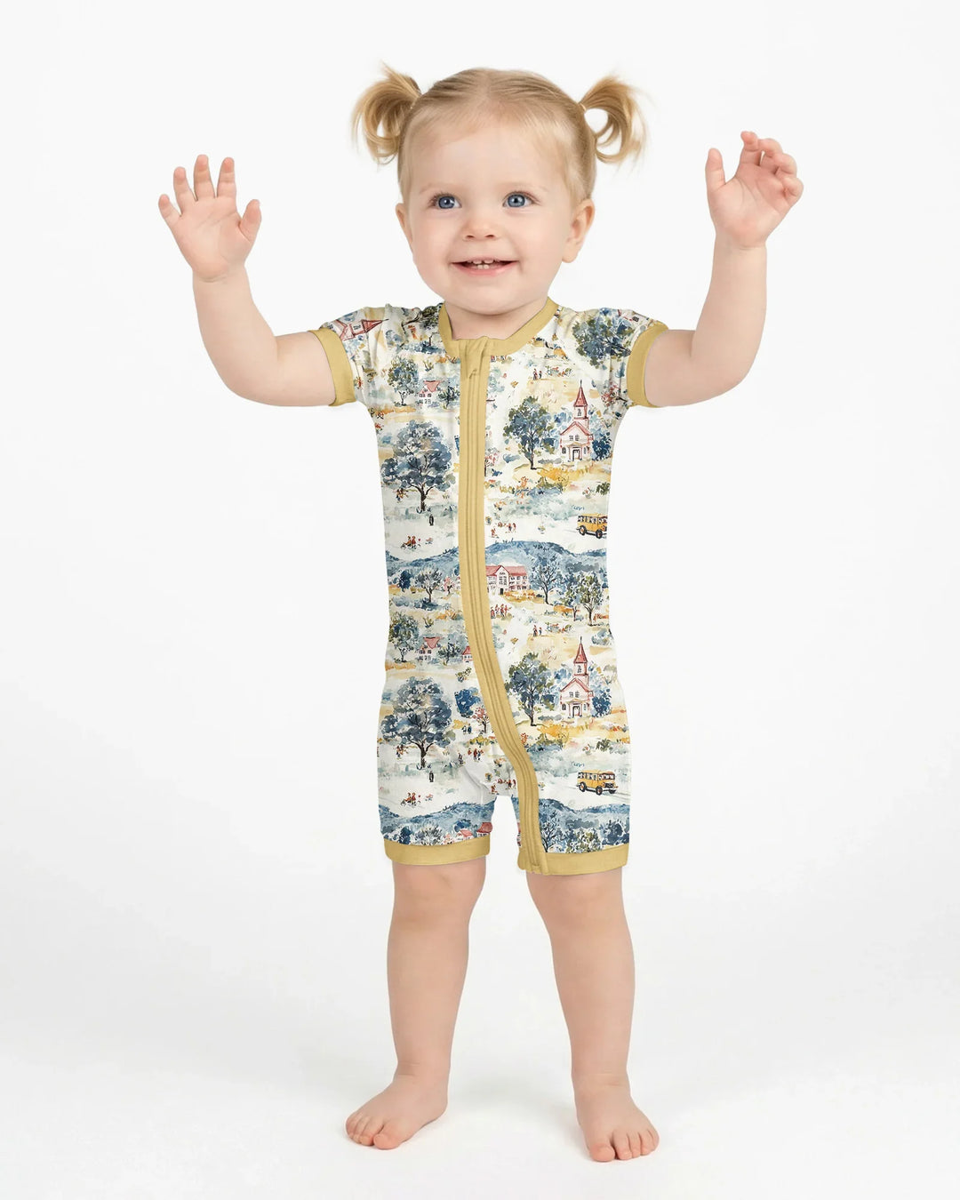 Whimsical Watercolor School Village Bamboo Shorty Zippy