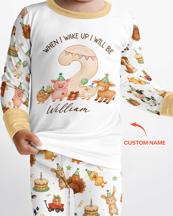 Personalized Farm Animals When I Wake Up I Will Be Birthday Bamboo Two Piece Long Sleeve Pajama Set