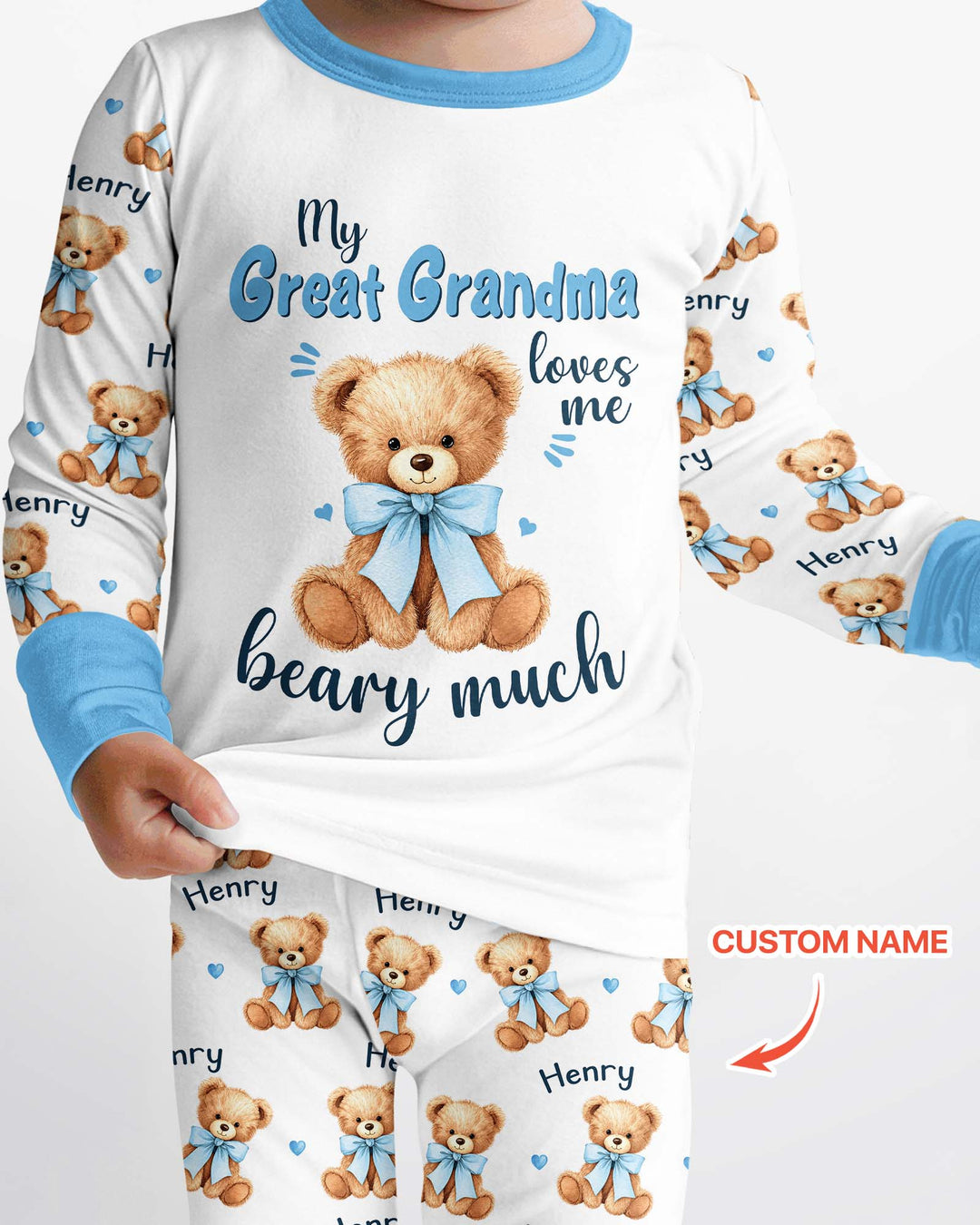 Grandma/... Loves Me Beary Much Personalized Bamboo Two Piece Long Sleeve Pajama Set