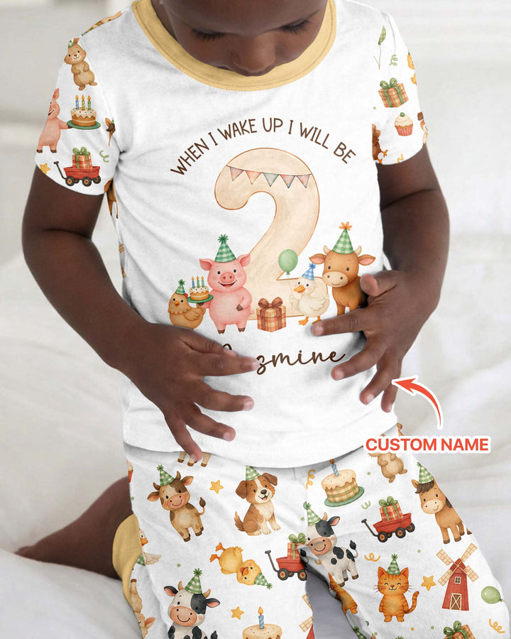 Personalized Farm Animals When I Wake Up I Will Be Birthday Bamboo Two Piece Short Sleeve Pajama Set