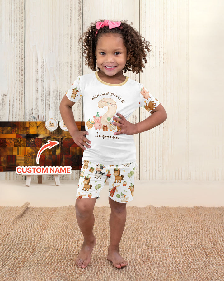 Personalized Farm Animals When I Wake Up I Will Be Birthday Bamboo Two Piece Short Sleeve Shorts Pajama Set