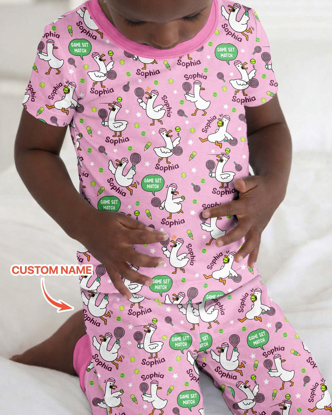 Silly Goose Playing Tennis Bamboo Two Piece Short Sleeve Pajama Set