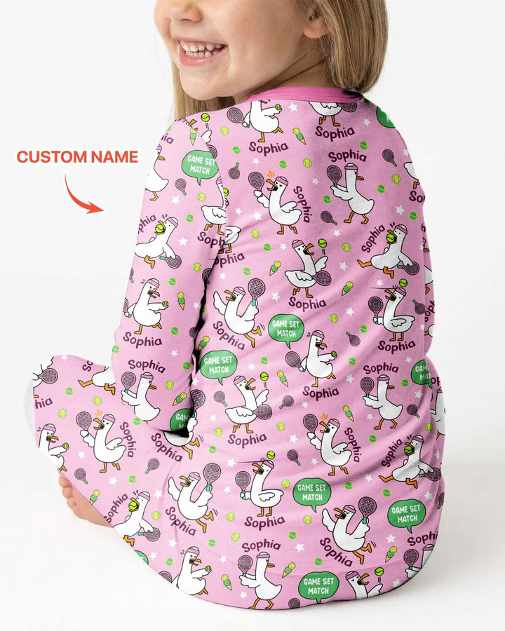 Silly Goose Playing Tennis Bamboo Two Piece Long Sleeve Pajama Set