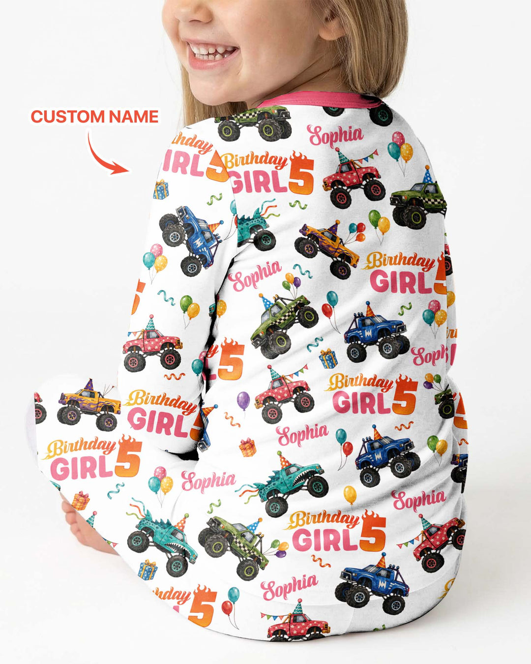 Monster Truck Birthday Party Bamboo Two Piece Long Sleeve Pajama Set