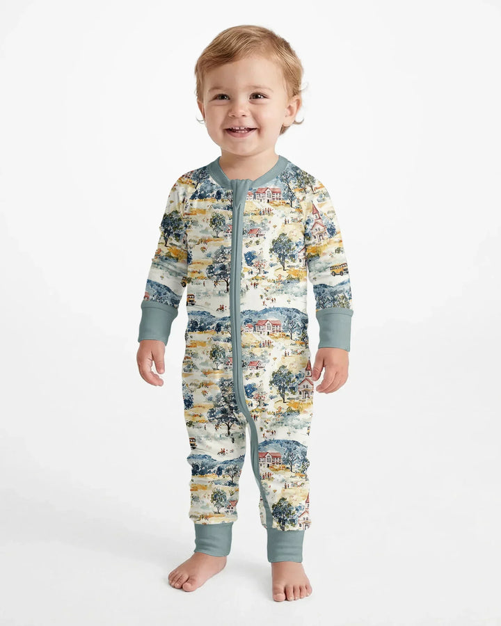 Whimsical Watercolor School Village Bamboo Convertible Zippy