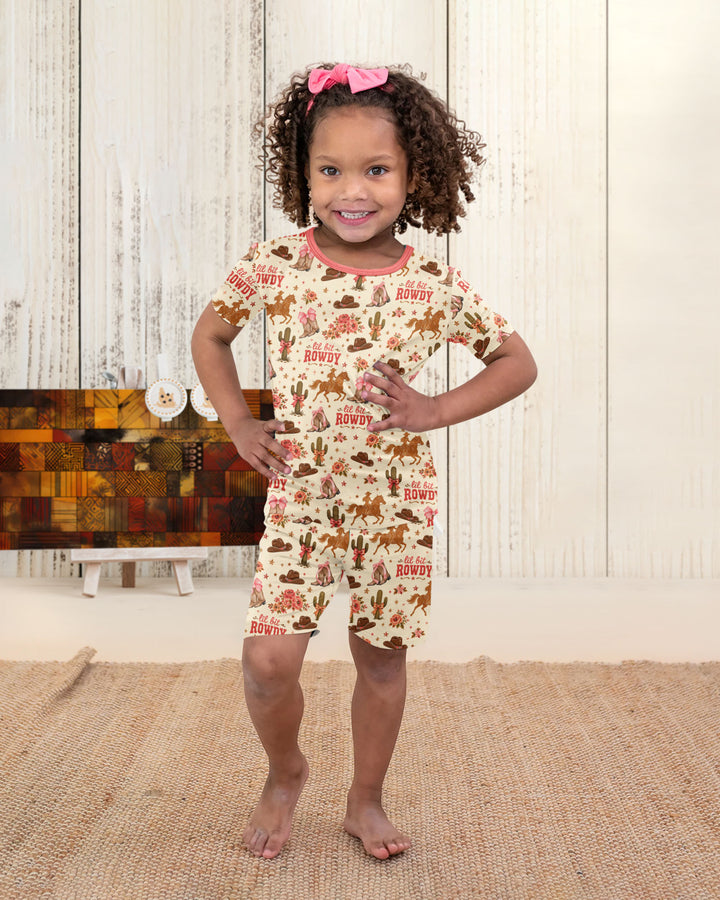 Coquette Cowgirl Lil Bit Rowdy Two Piece Short Sleeve Shorts Pajama Set
