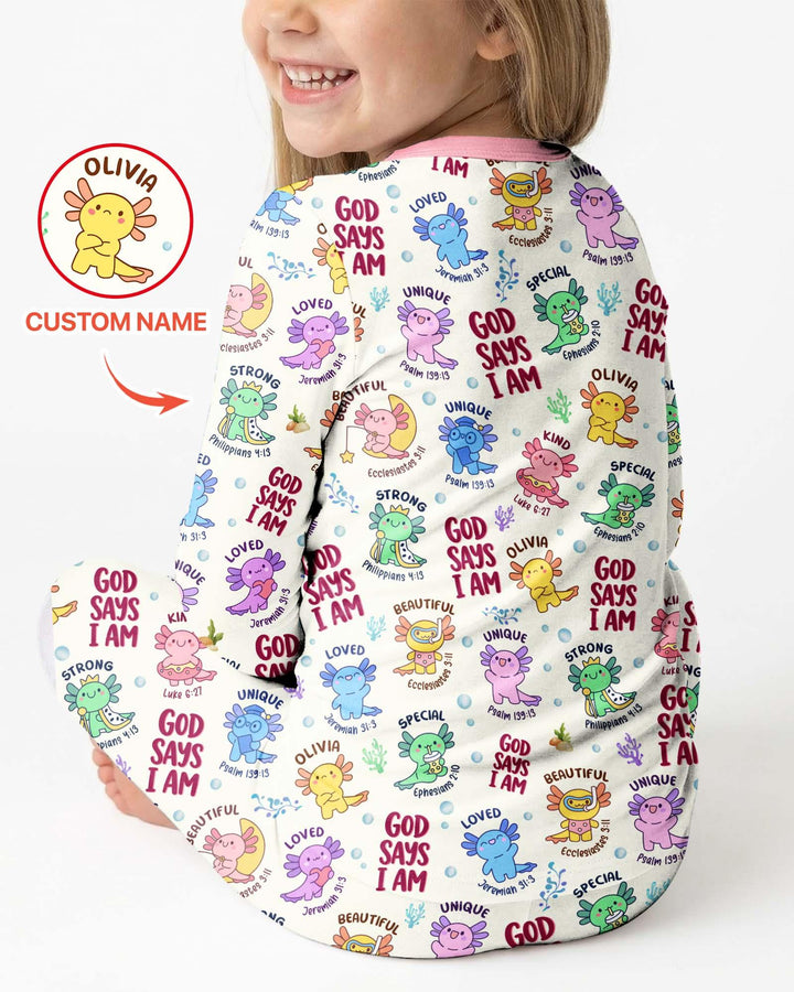 Axolotl God Says I Am Custom Name Bamboo Two Piece Long Sleeve Pajama Set