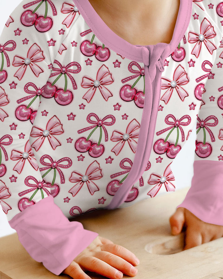 Pink Glitter Cherry Bows Bamboo Convertible Zippy