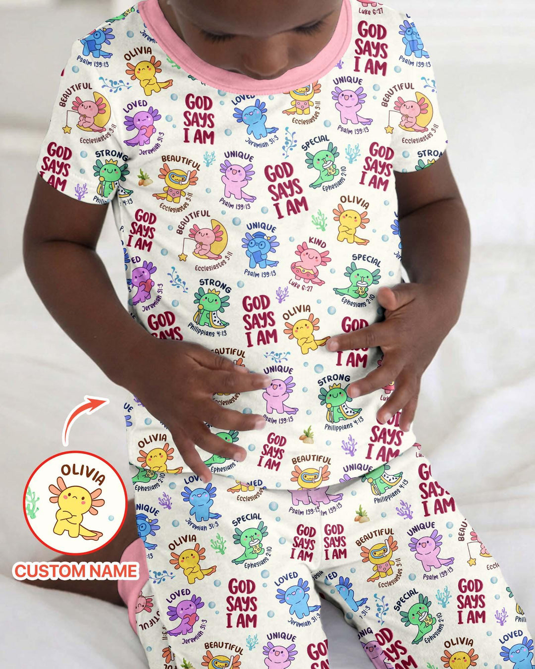 Axolotl God Says I Am Custom Name Bamboo Two Piece Short Sleeve Pajama Set