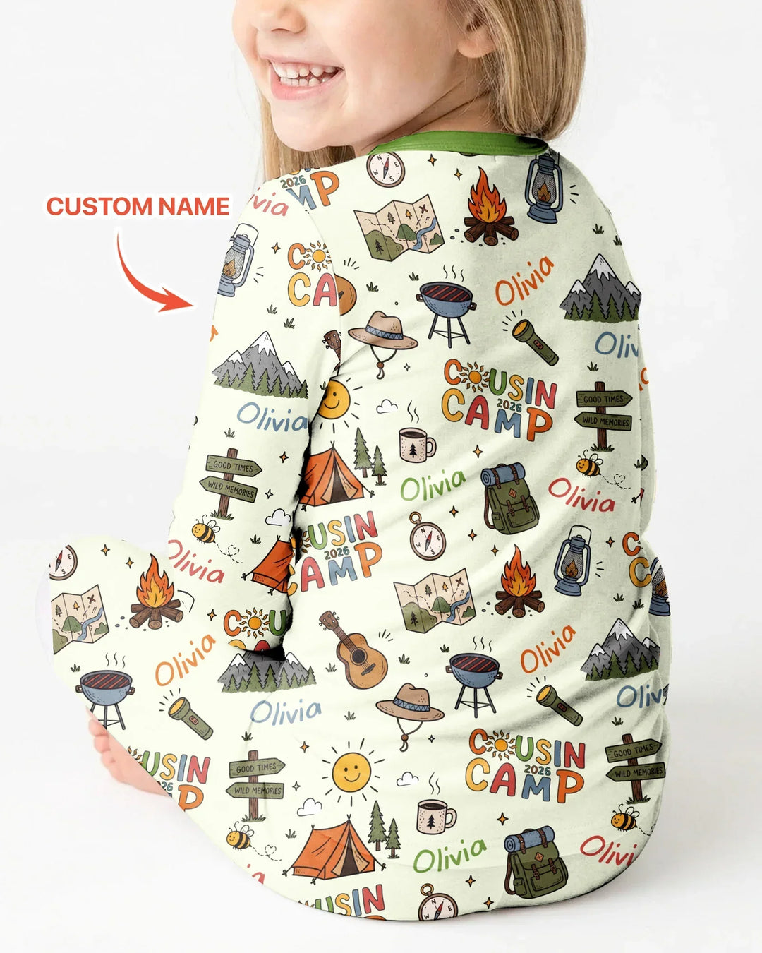 Custom Name Cousin Camp 2026 Bamboo Two Piece Long Sleeve Pajama Set