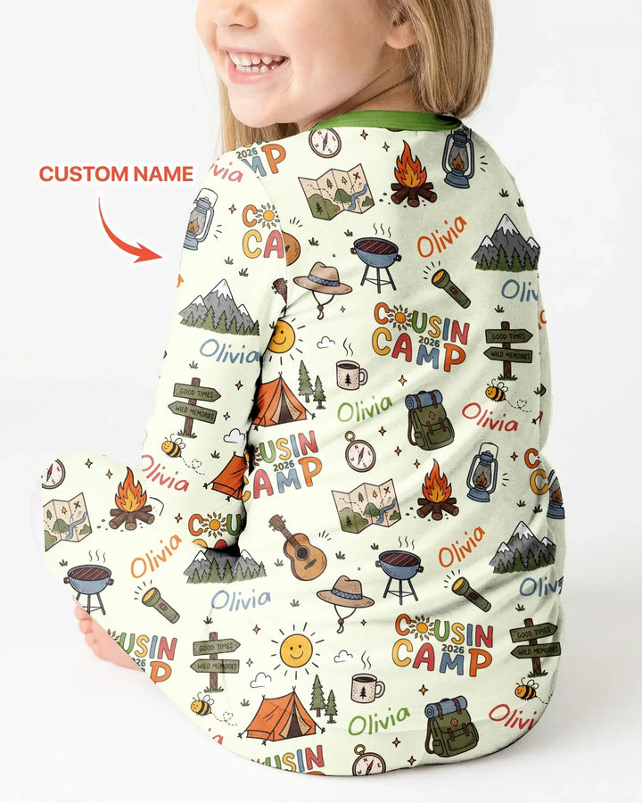 Custom Name Cousin Camp 2026 Bamboo Two Piece Long Sleeve Pajama Set