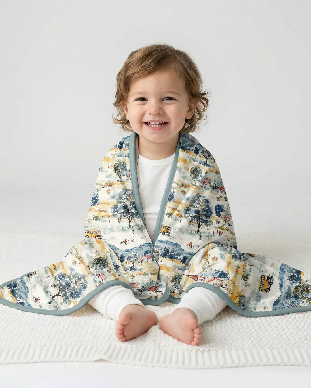 Whimsical Watercolor School Village Bamboo Blanket