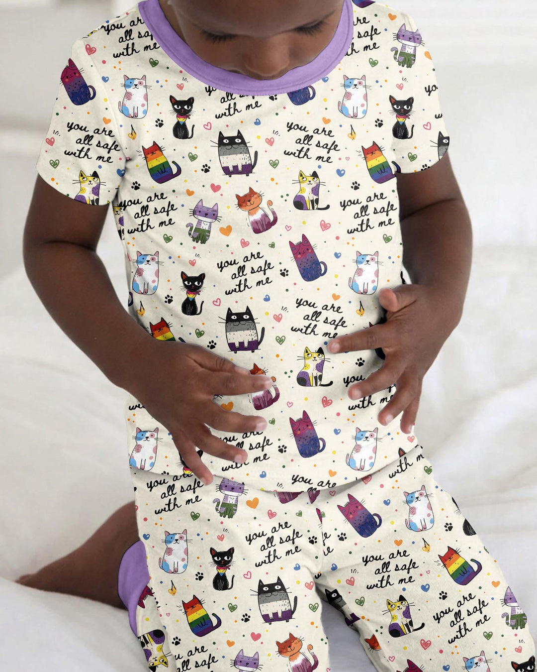 Loved & Safe Kitties Family Matching Bamboo Two Piece Short Sleeve Pajama Set