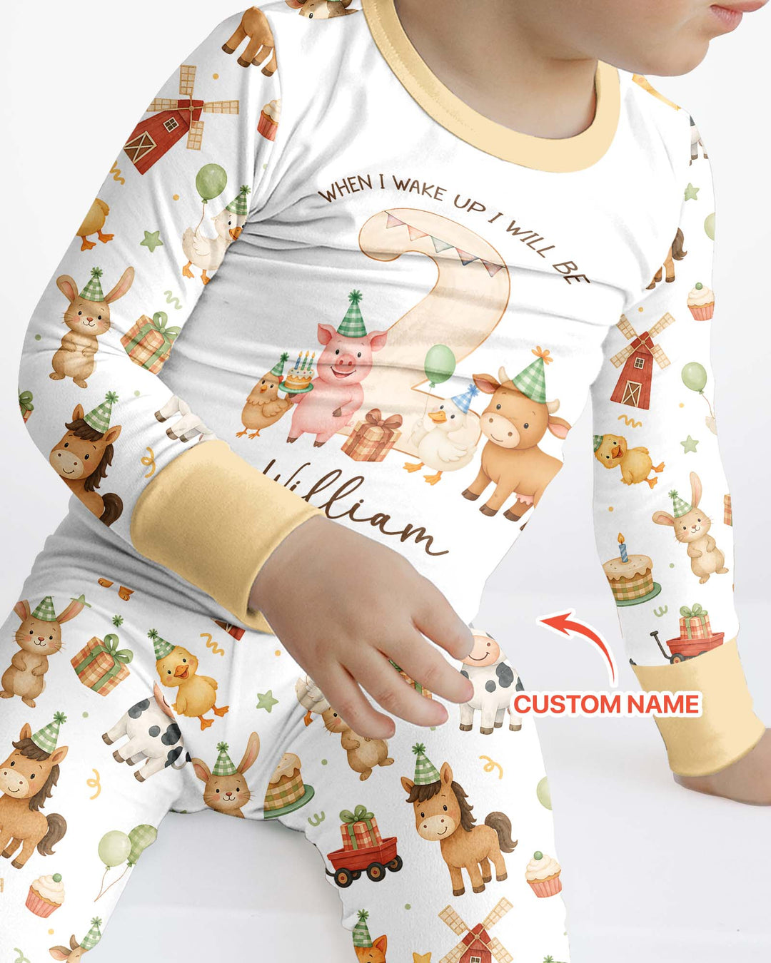 Personalized Farm Animals When I Wake Up I Will Be Birthday Bamboo Two Piece Long Sleeve Pajama Set