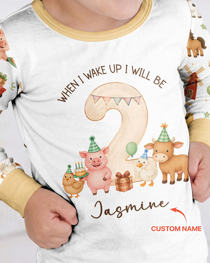 Personalized Farm Animals When I Wake Up I Will Be Birthday Bamboo Two Piece Long Sleeve Pajama Set