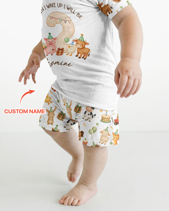 Personalized Farm Animals When I Wake Up I Will Be Birthday Bamboo Two Piece Short Sleeve Shorts Pajama Set