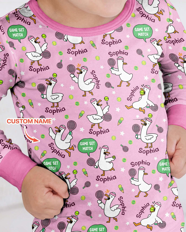 Silly Goose Playing Tennis Bamboo Two Piece Long Sleeve Pajama Set