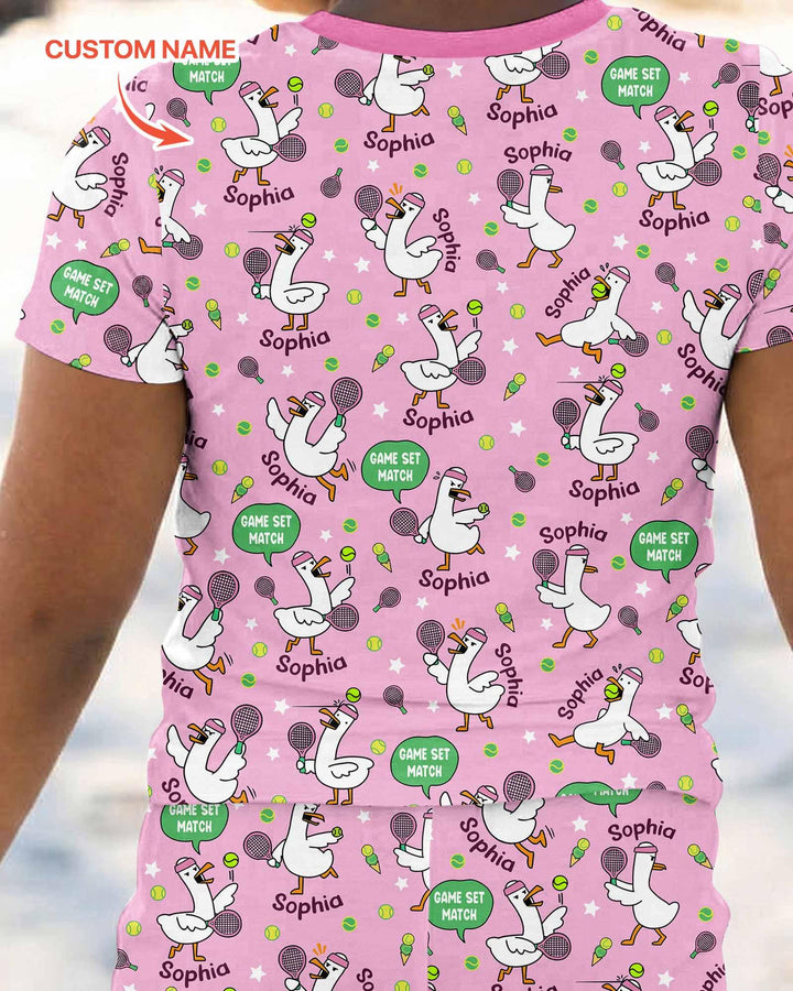 Silly Goose Playing Tennis Bamboo Two Piece Short Sleeve Pajama Set
