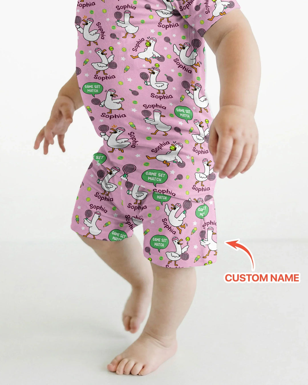 Silly Goose Playing Tennis Bamboo Two Piece Short Sleeve Shorts Pajama Set