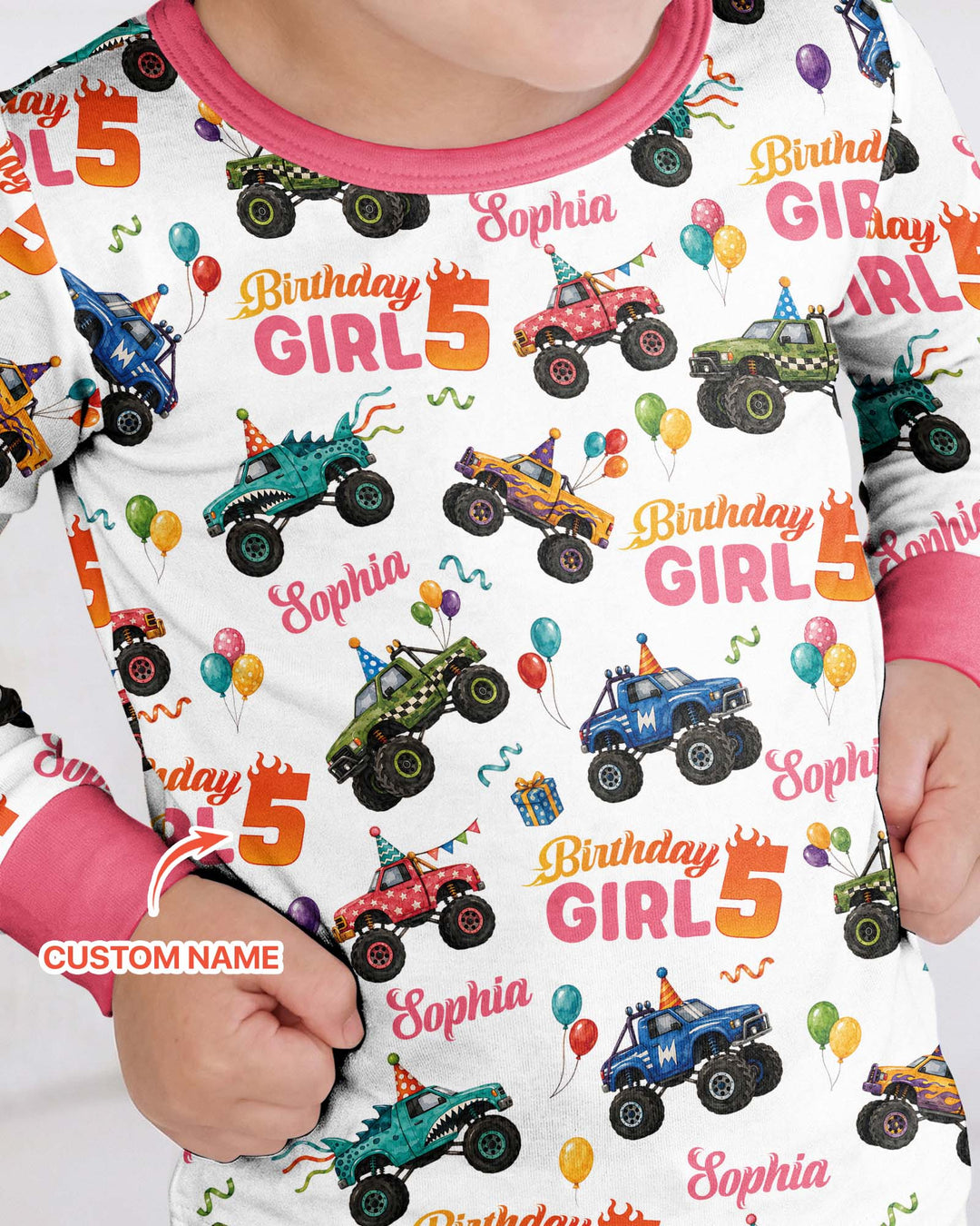 Monster Truck Birthday Party Bamboo Two Piece Long Sleeve Pajama Set
