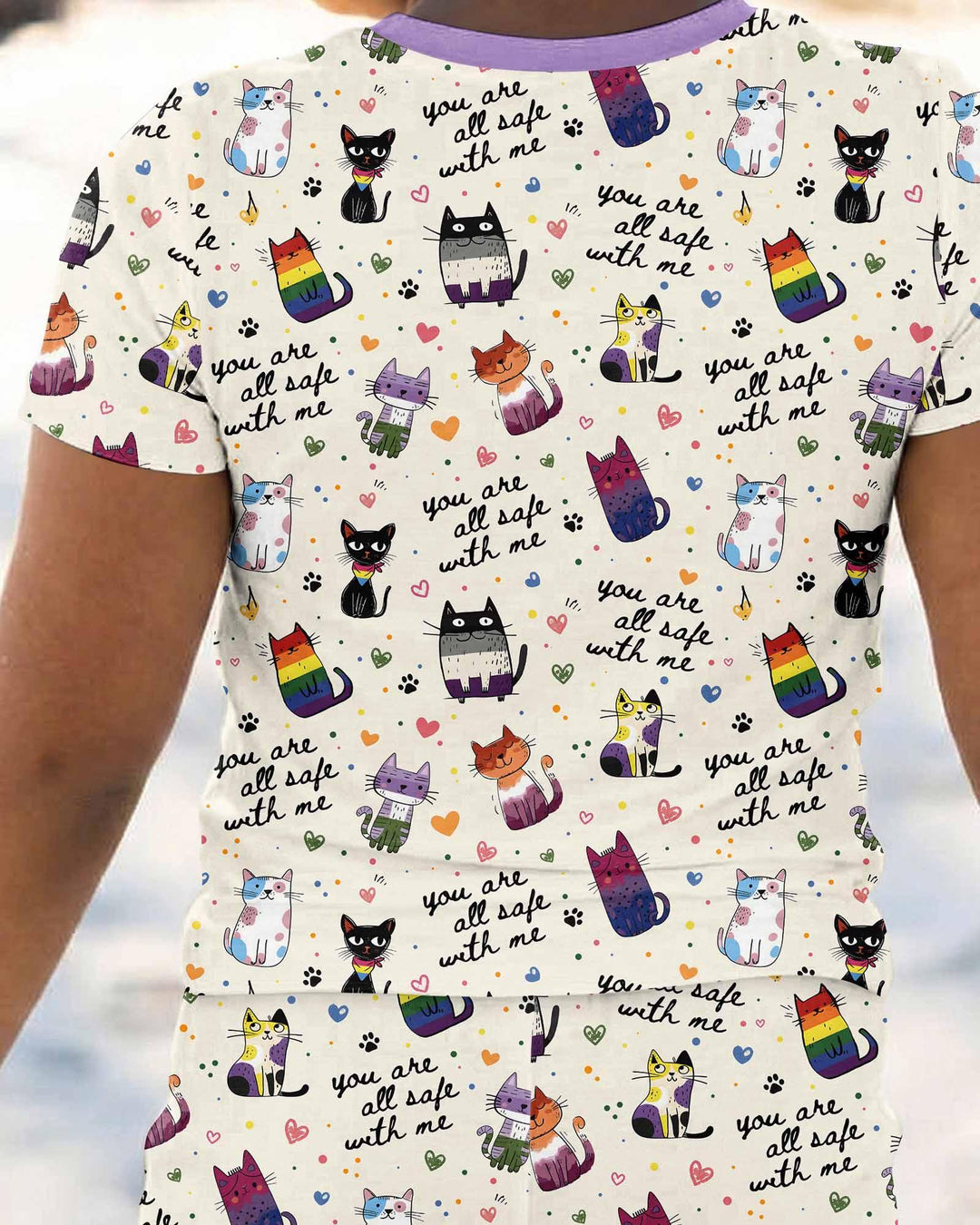 Loved & Safe Kitties Family Matching Bamboo Two Piece Short Sleeve Pajama Set