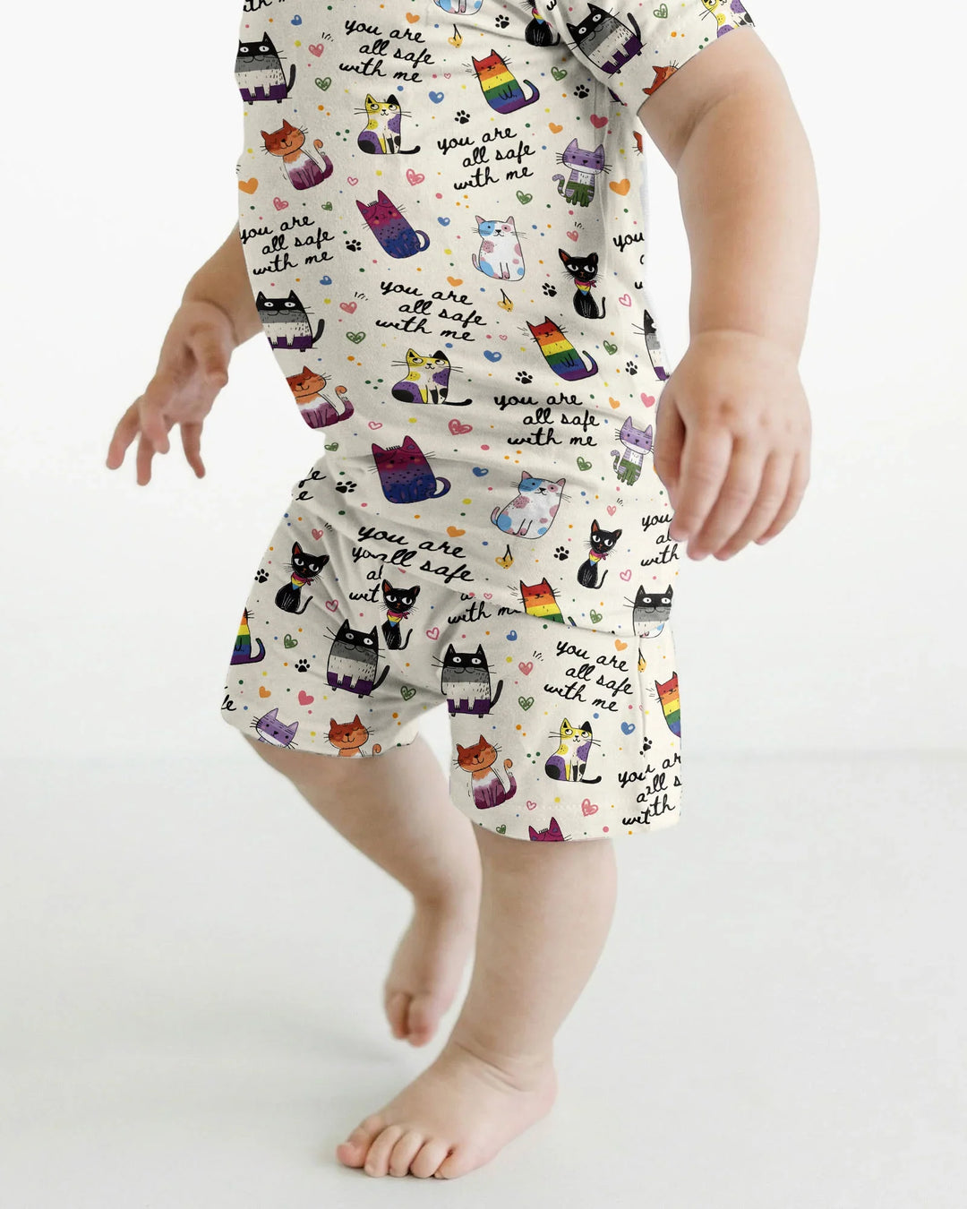 Loved & Safe Kitties Family Matching Bamboo Two Piece Short Sleeve Shorts Pajama Set