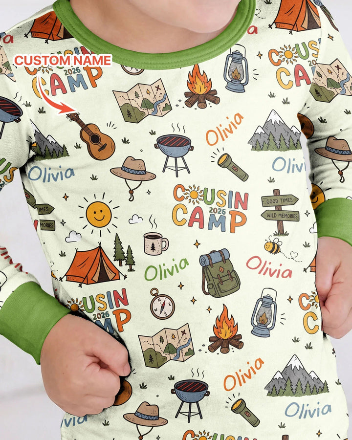 Custom Name Cousin Camp 2026 Bamboo Two Piece Long Sleeve Pajama Set