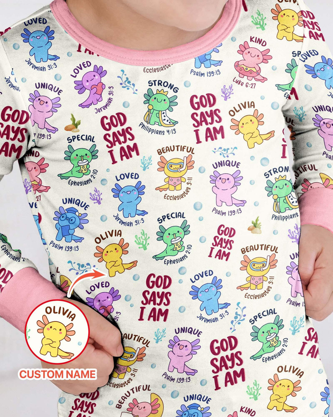Axolotl God Says I Am Custom Name Bamboo Two Piece Long Sleeve Pajama Set