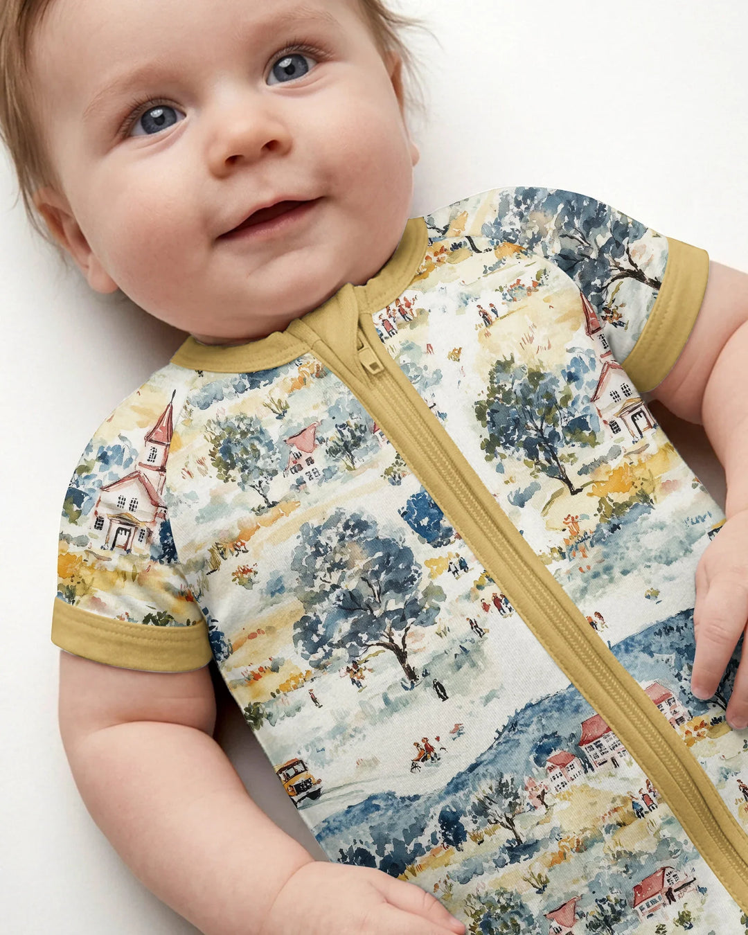 Whimsical Watercolor School Village Bamboo Shorty Zippy