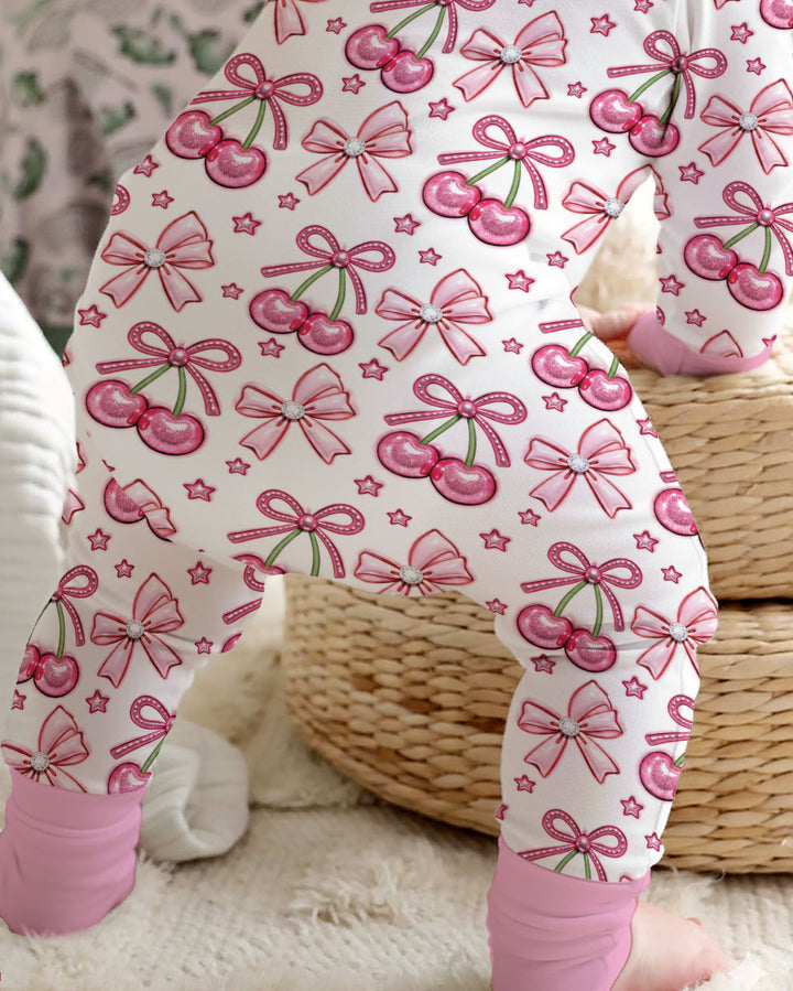 Pink Glitter Cherry Bows Bamboo Convertible Zippy