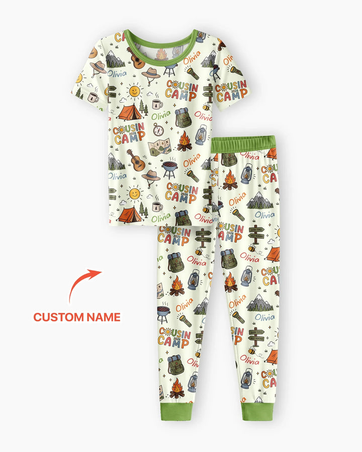 Custom Name Cousin Camp 2026 Bamboo Two Piece Short Sleeve Pajama Set
