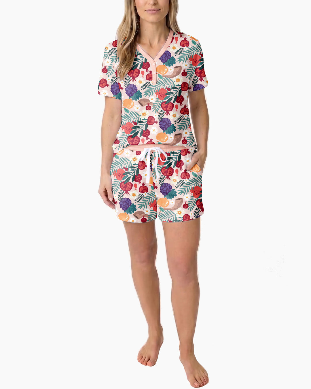 Pomegranate Blessings Night Family Matching Bamboo Women Short Sleeve Short Pajama Set