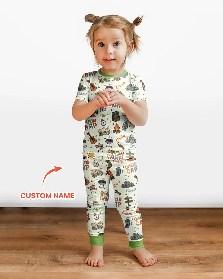 Custom Name Cousin Camp 2026 Bamboo Two Piece Short Sleeve Pajama Set