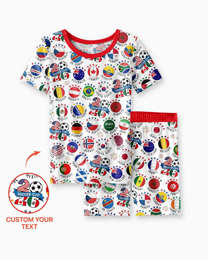 The World Plays Here 2026 Soccer Tour Bamboo Two Piece Short Sleeve Shorts Pajama Set