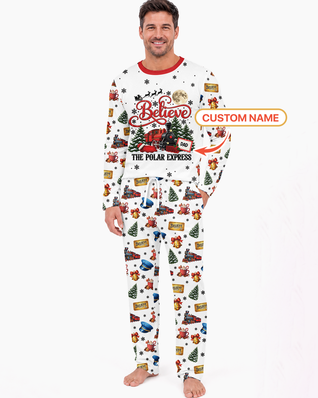 Custom Name Believe Polar Express Christmas Bamboo Men's Pajama Set